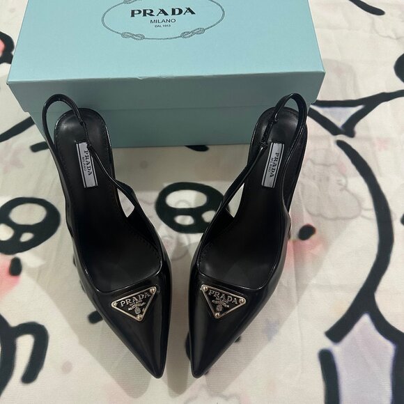 Prada Black Triangle Logo Women's High Heels - Picture 1 of 6